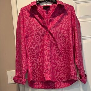 Foxcroft Fuchsia Pink Animal Print Button Down Shirt